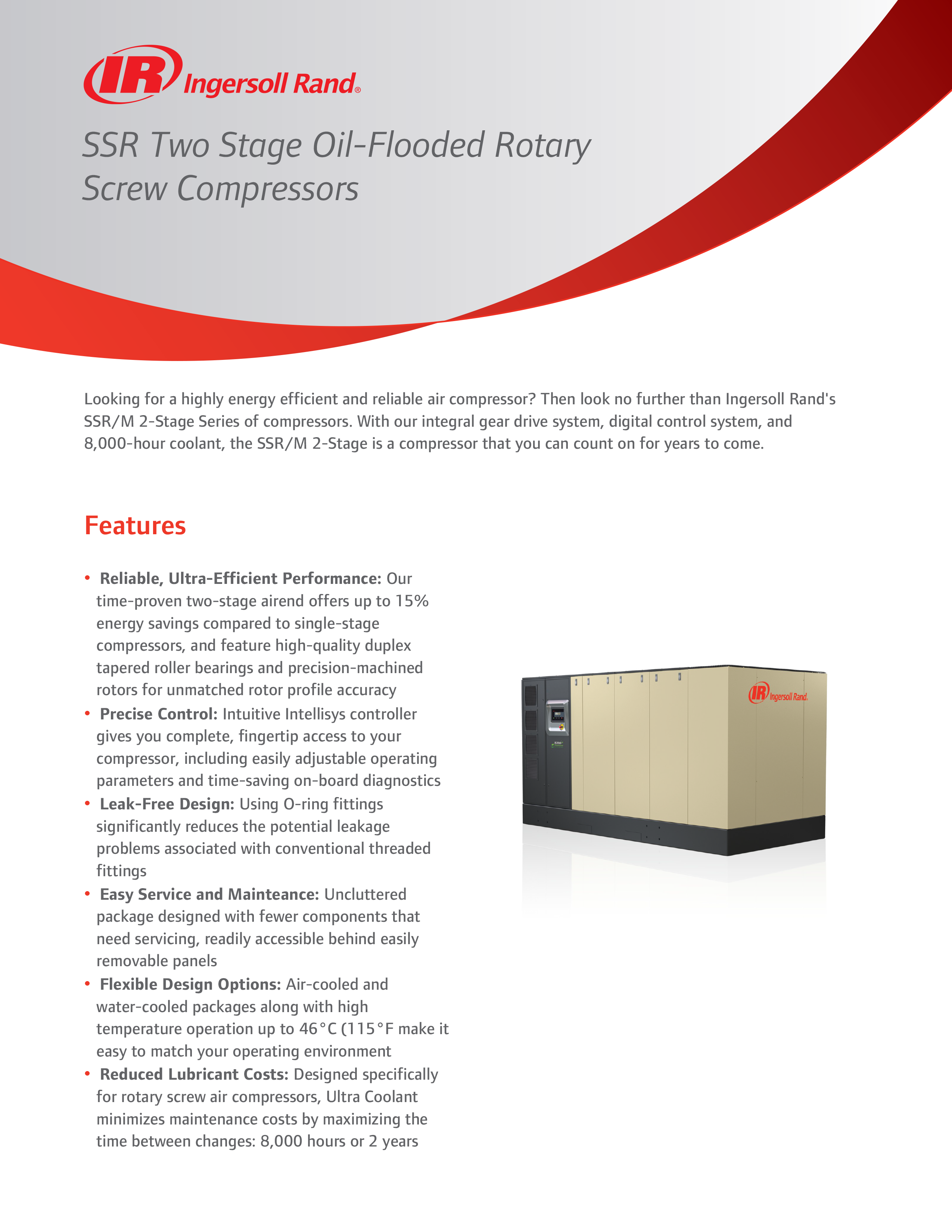Ingersoll Rand SSR TWO STAGE OIL-FLOODED ROTARY SCREW COMPRESSORS